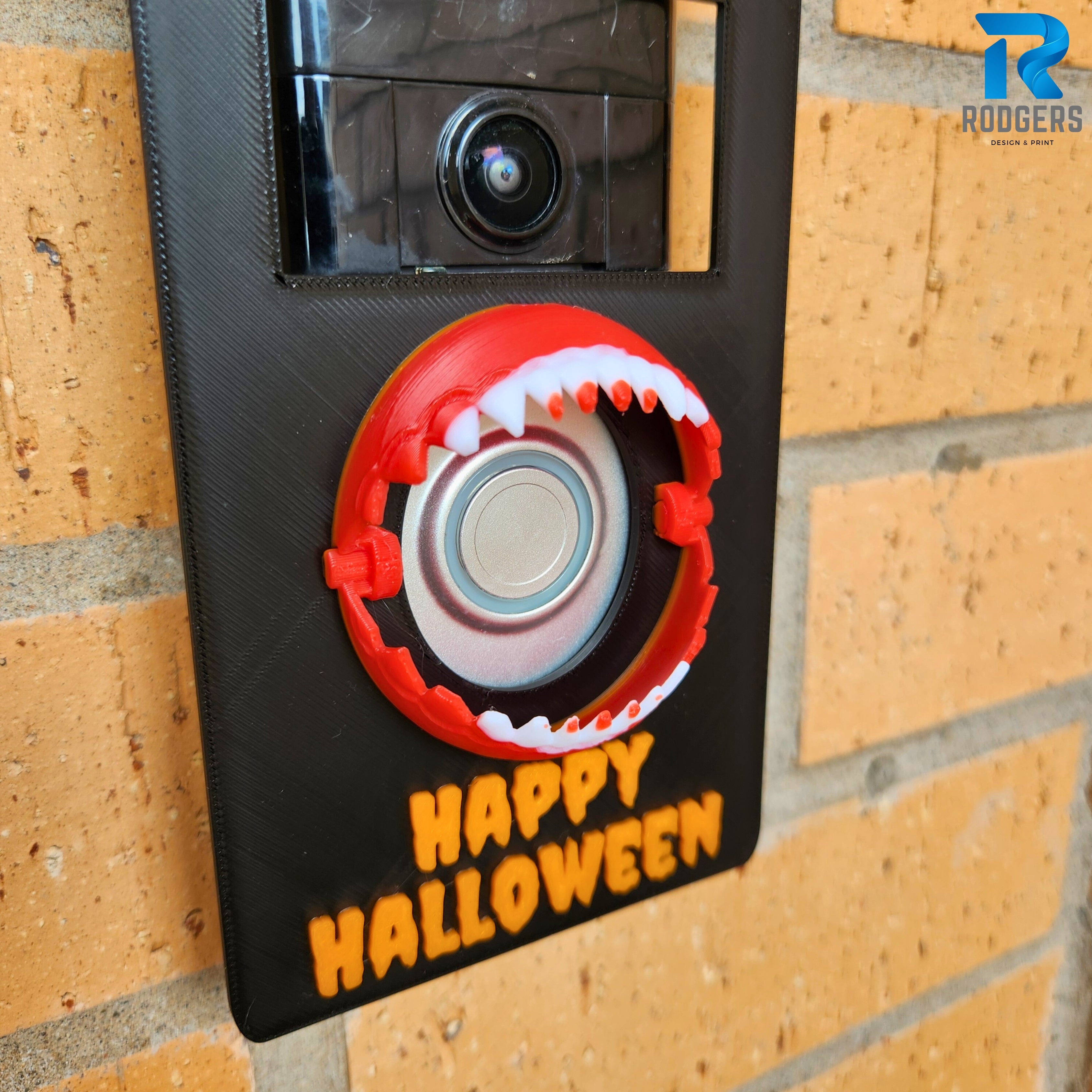 Halloween Ring doorbell cover / Faceplate for Ring Doorbell. Close up photo to show off the Halloween teeth on the Ring doorbell cover.